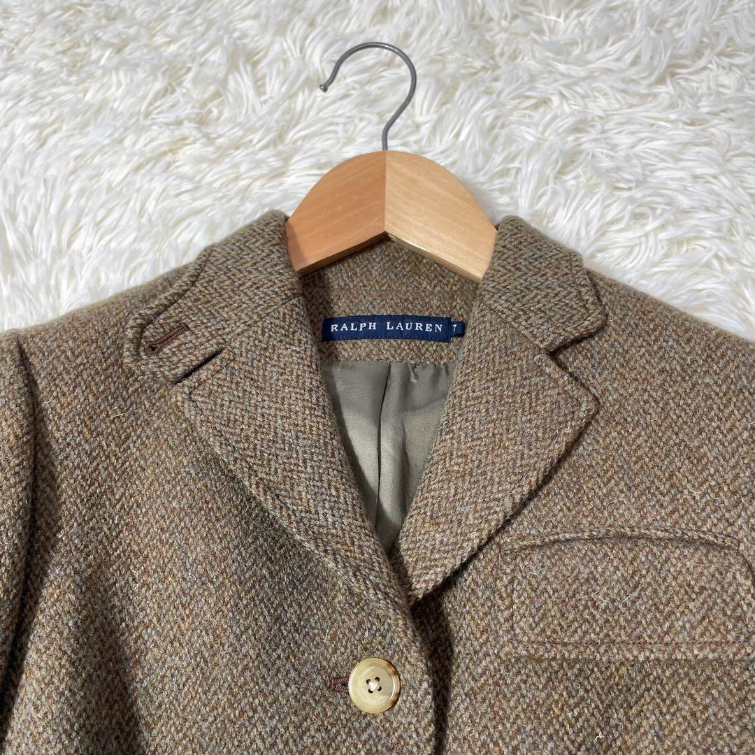 RALPH LAURENブラウンツイードヘリンボーンテーラドジャケット