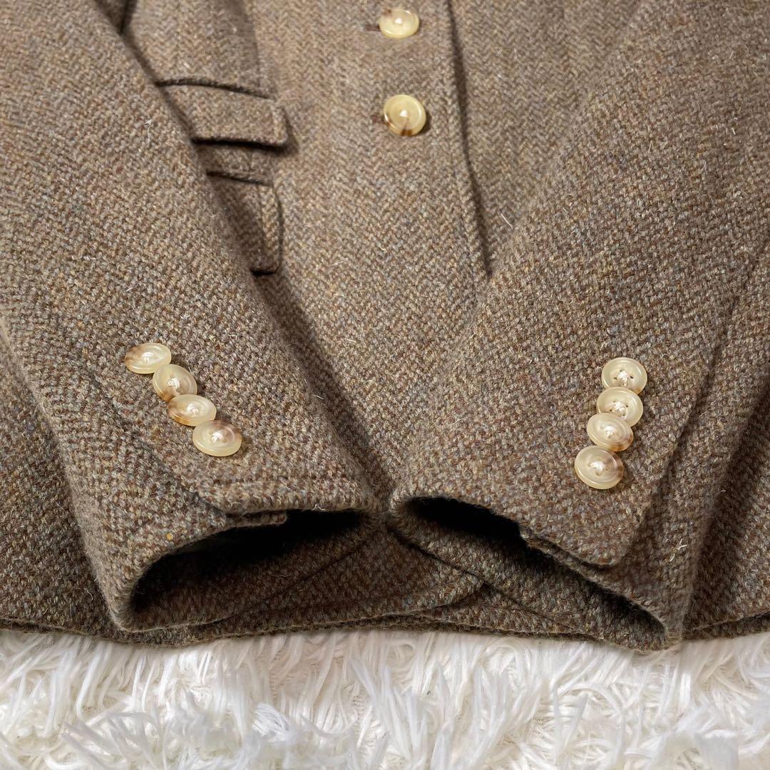 RALPH LAURENブラウンツイードヘリンボーンテーラドジャケット