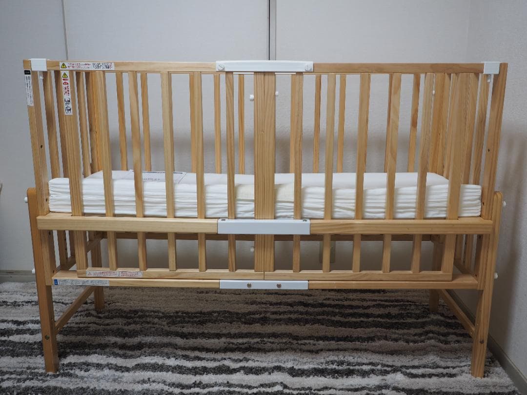 そいねーる３ ナチュラル　高さ調整可能 木製ベビーベッド マットレス付き