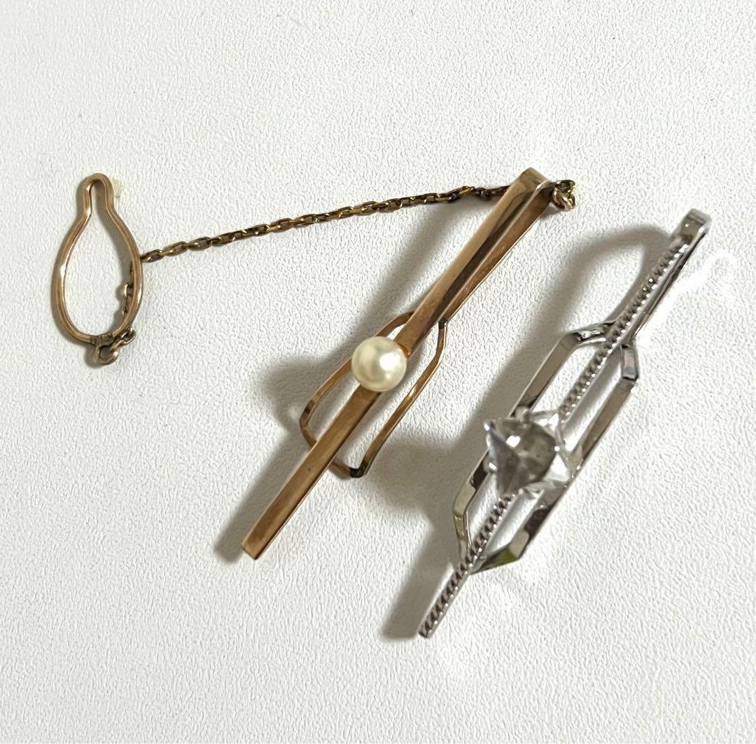 ネクタイピン　パールk10.とsilver 2個セット