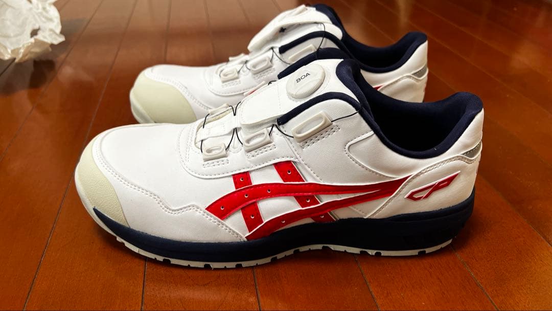 ASICS 安全靴 ホワイト/レッド ベルクロ式