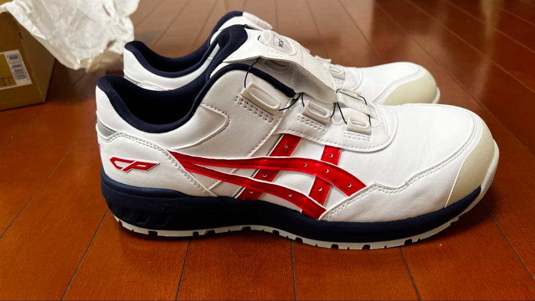 ASICS 安全靴 ホワイト/レッド ベルクロ式