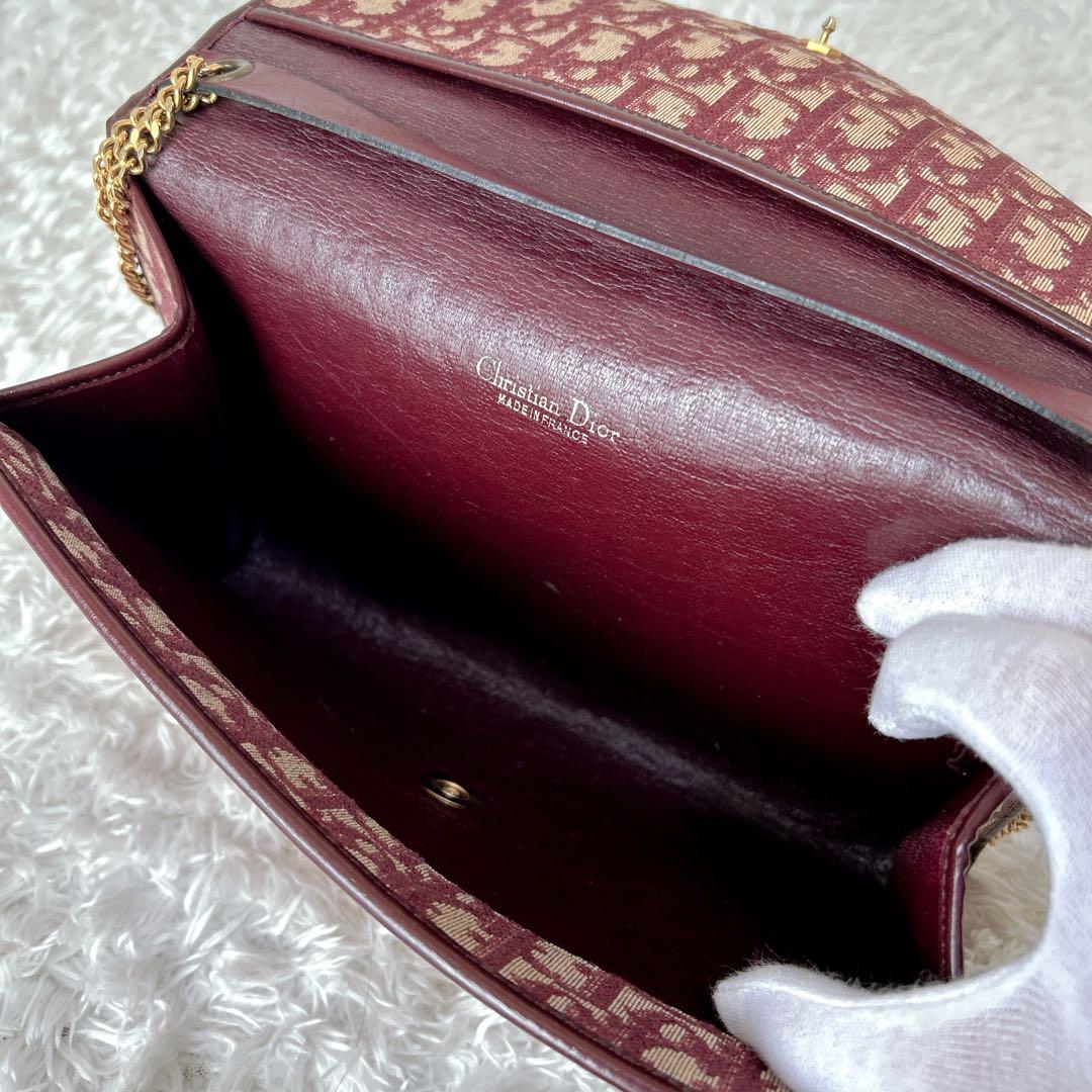 極希少✨OLD Dior クラッチバッグ　チェーン　ボルドー　トロッター柄