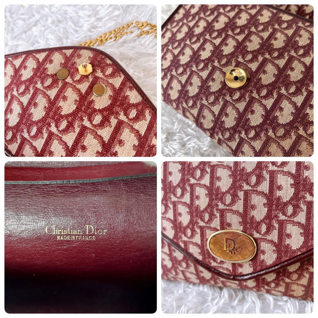 極希少✨OLD Dior クラッチバッグ　チェーン　ボルドー　トロッター柄