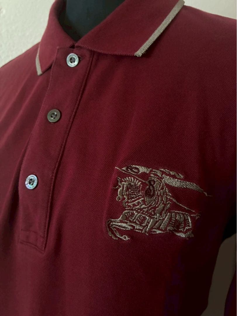 希少Burberryビッグポニー刺繍　y2k平成ギャル英字ボタンぴちポロ　リブ