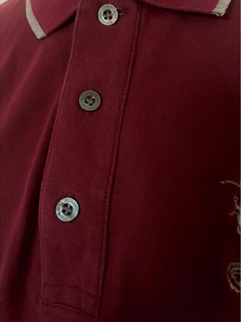 希少Burberryビッグポニー刺繍　y2k平成ギャル英字ボタンぴちポロ　リブ