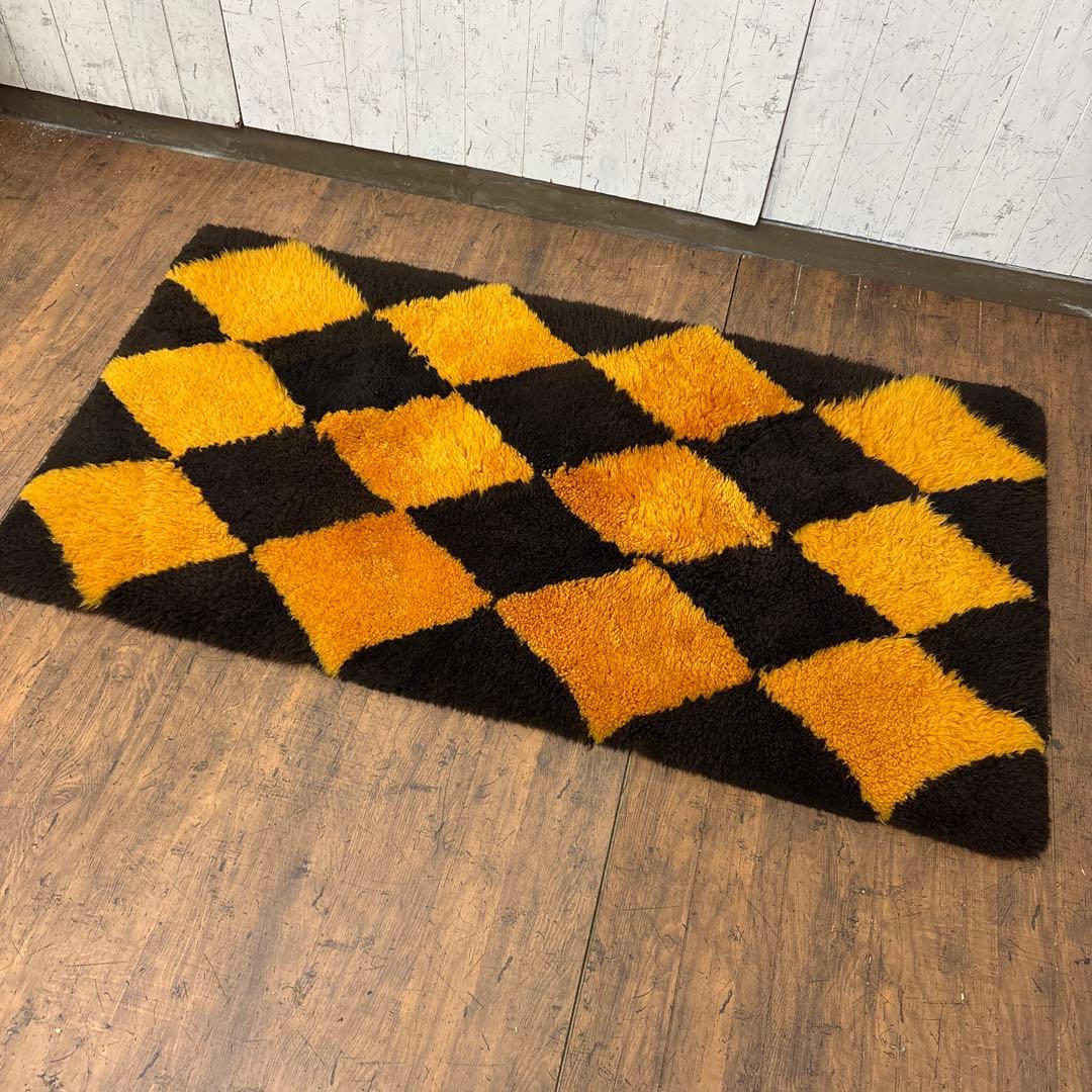 A2 昭和レトロ ダイヤ柄 羊毛皮 ムートンラグ 敷物 シートカバーパッチワーク