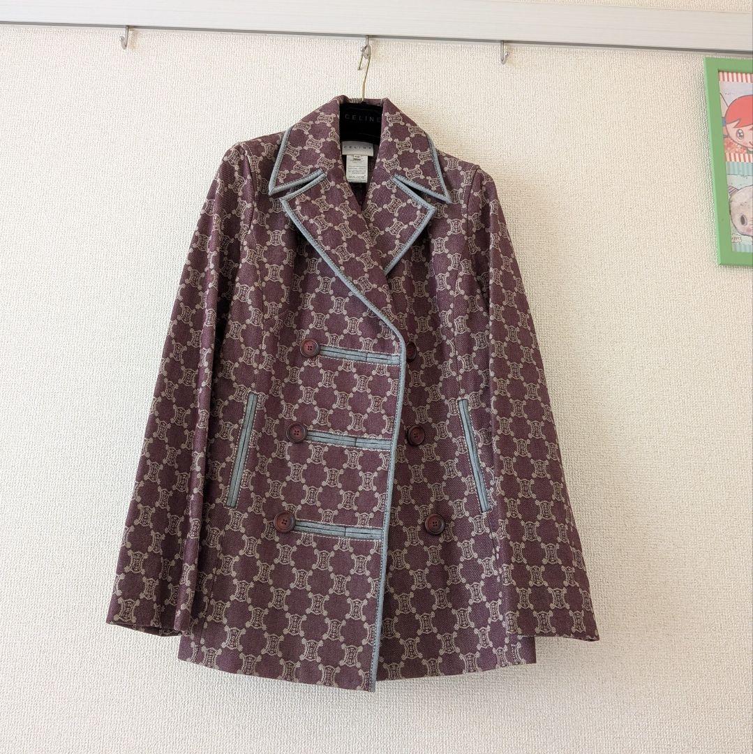CELINE マカダム柄 Pコート 36 ハンガー付
