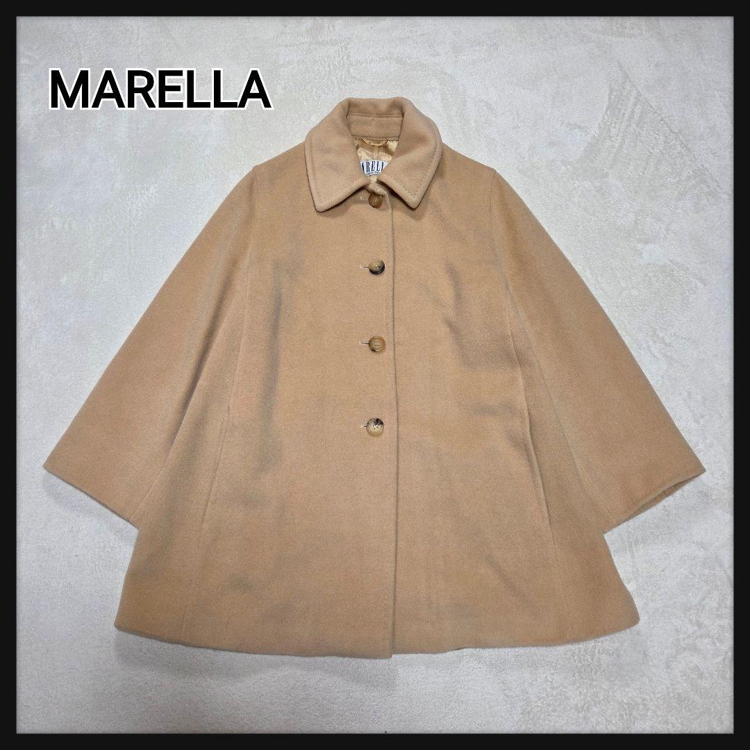 [美品]MARELLA フレアステンカラーコート カシミヤ混 40 ベージュ