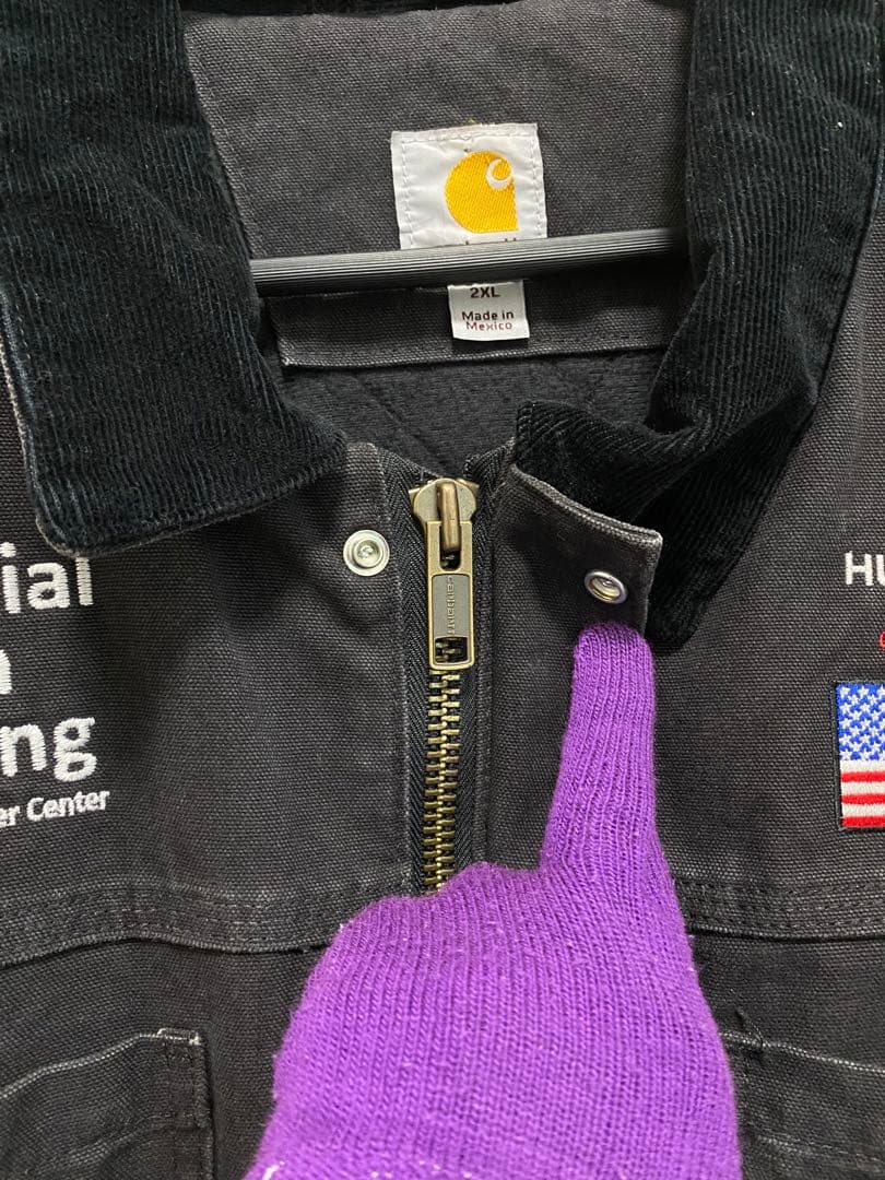 カーハート　ブラック　ジャケット　ダック生地　Carhartt　 襟コーデュロイ