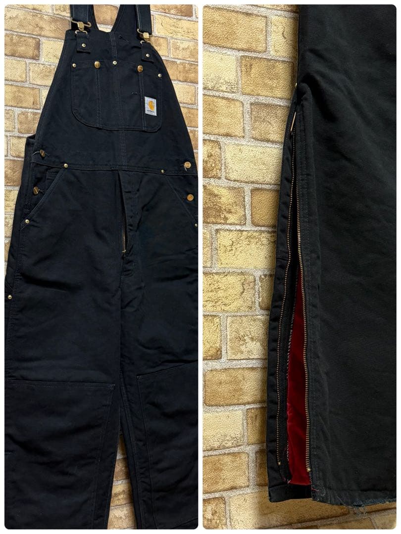 カーハート　メキシコ製　ダック地　オーバーオール　ダブルニー　黒　36/34.