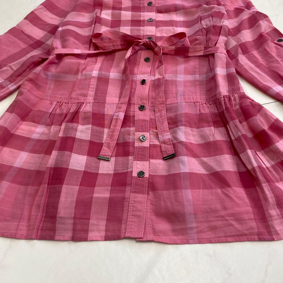 美品★BURBERRYロンドン 長袖シャツ チュニック ノバチェック 紐付き46