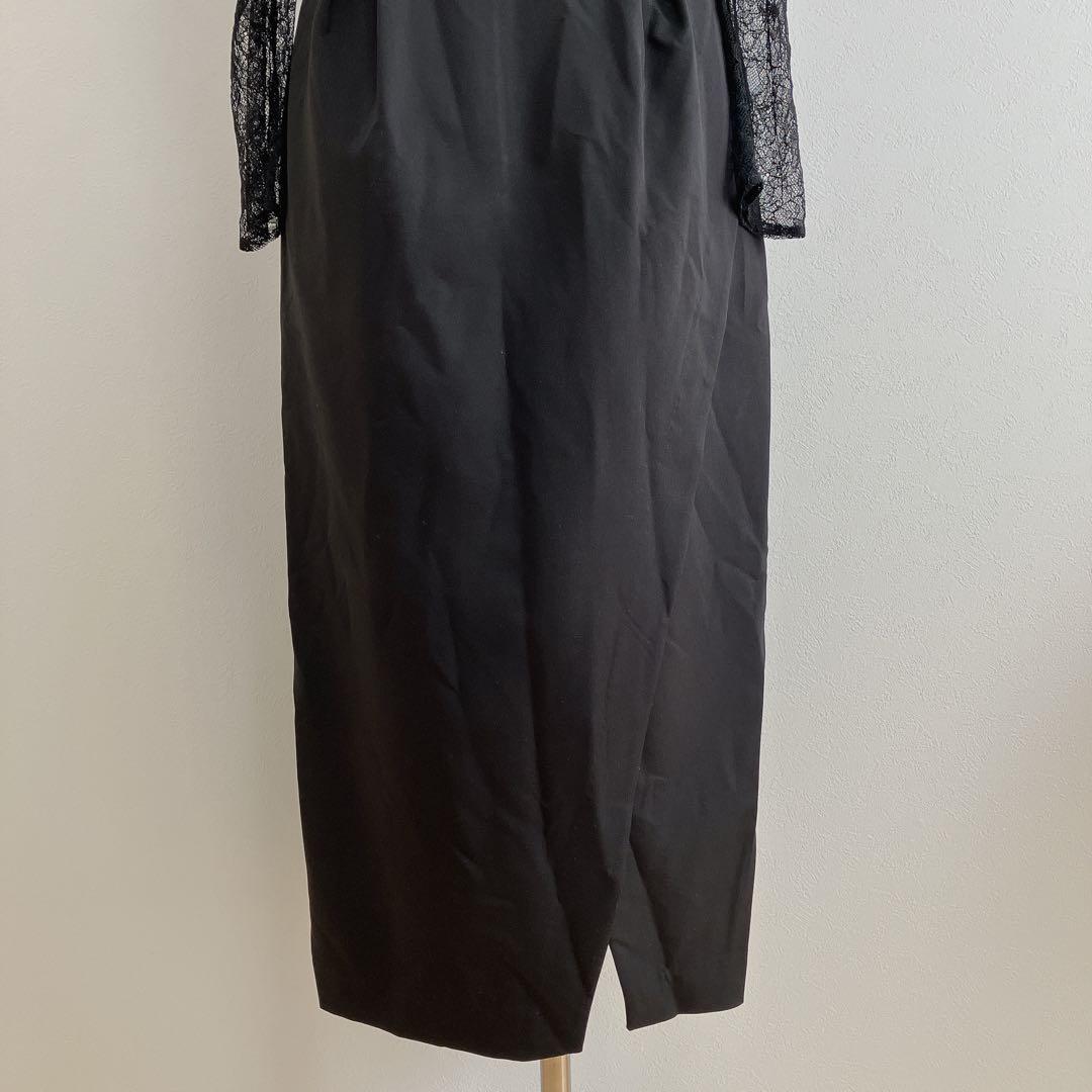 ラグナムーン　ブラック　スリーブレースカッティングドレスmB602072919M