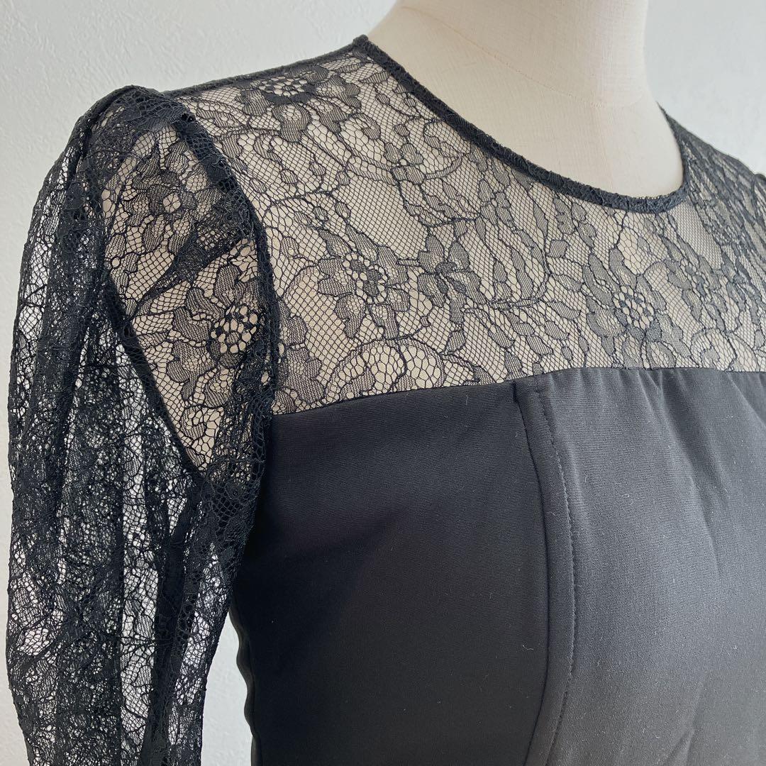 ラグナムーン　ブラック　スリーブレースカッティングドレスmB602072919M