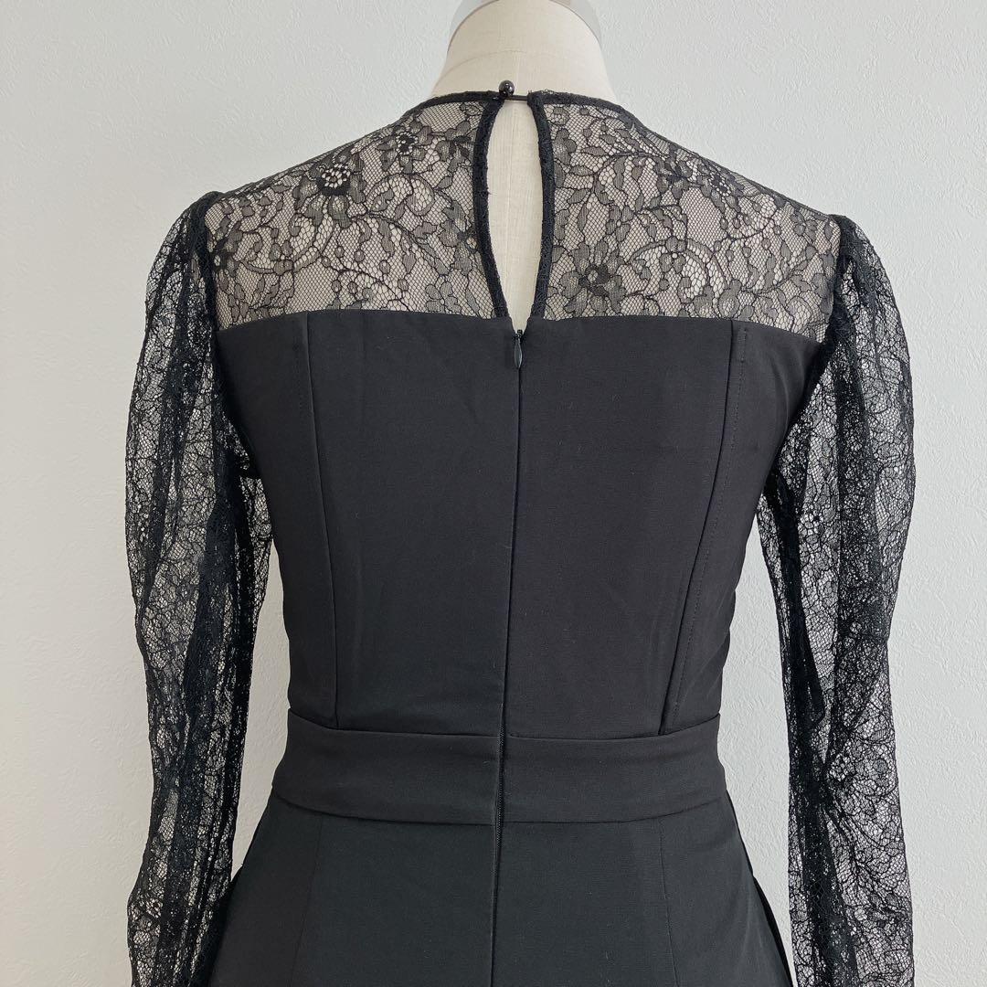 ラグナムーン　ブラック　スリーブレースカッティングドレスmB602072919M