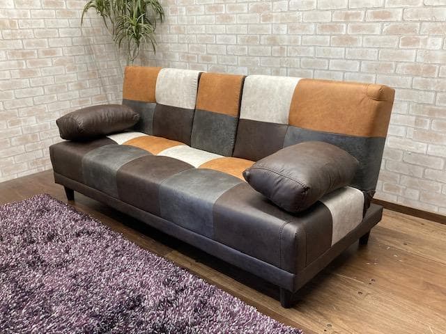 ソファーベッド　小テーブル付き　レザーファブリック　ソファ　新品