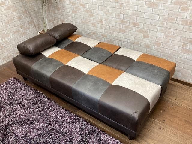 ソファーベッド　小テーブル付き　レザーファブリック　ソファ　新品