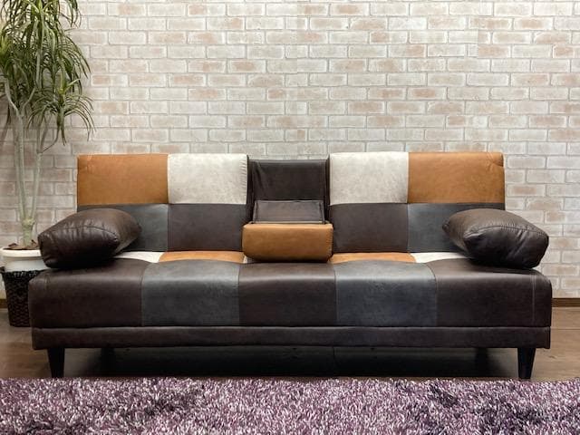 ソファーベッド　小テーブル付き　レザーファブリック　ソファ　新品