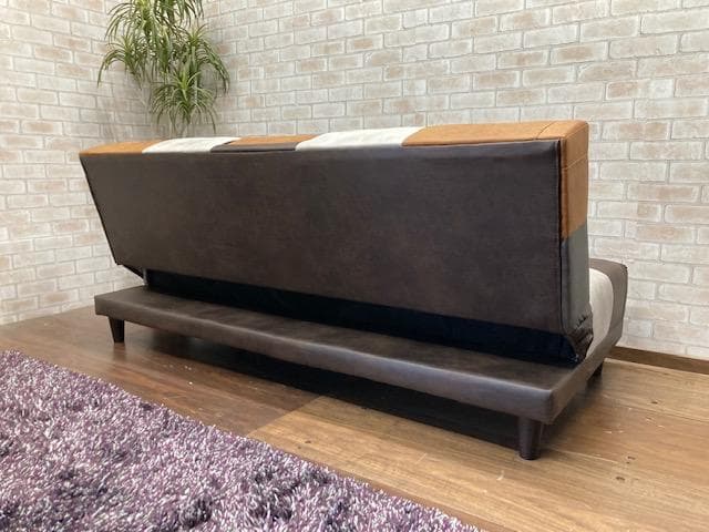 ソファーベッド　小テーブル付き　レザーファブリック　ソファ　新品
