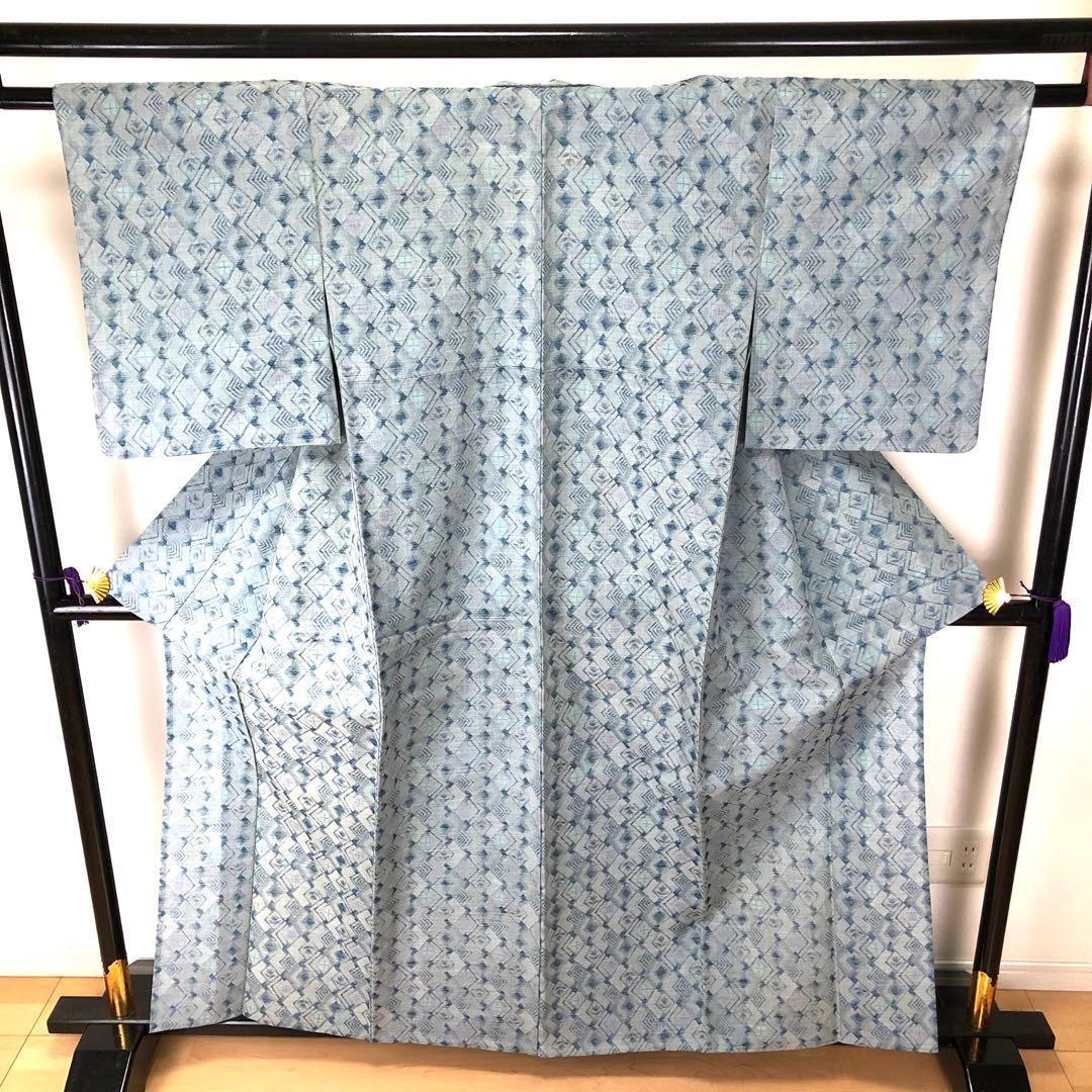 SK-035 夏着物 紬 薄物 広衿 菱 華 甕覗色