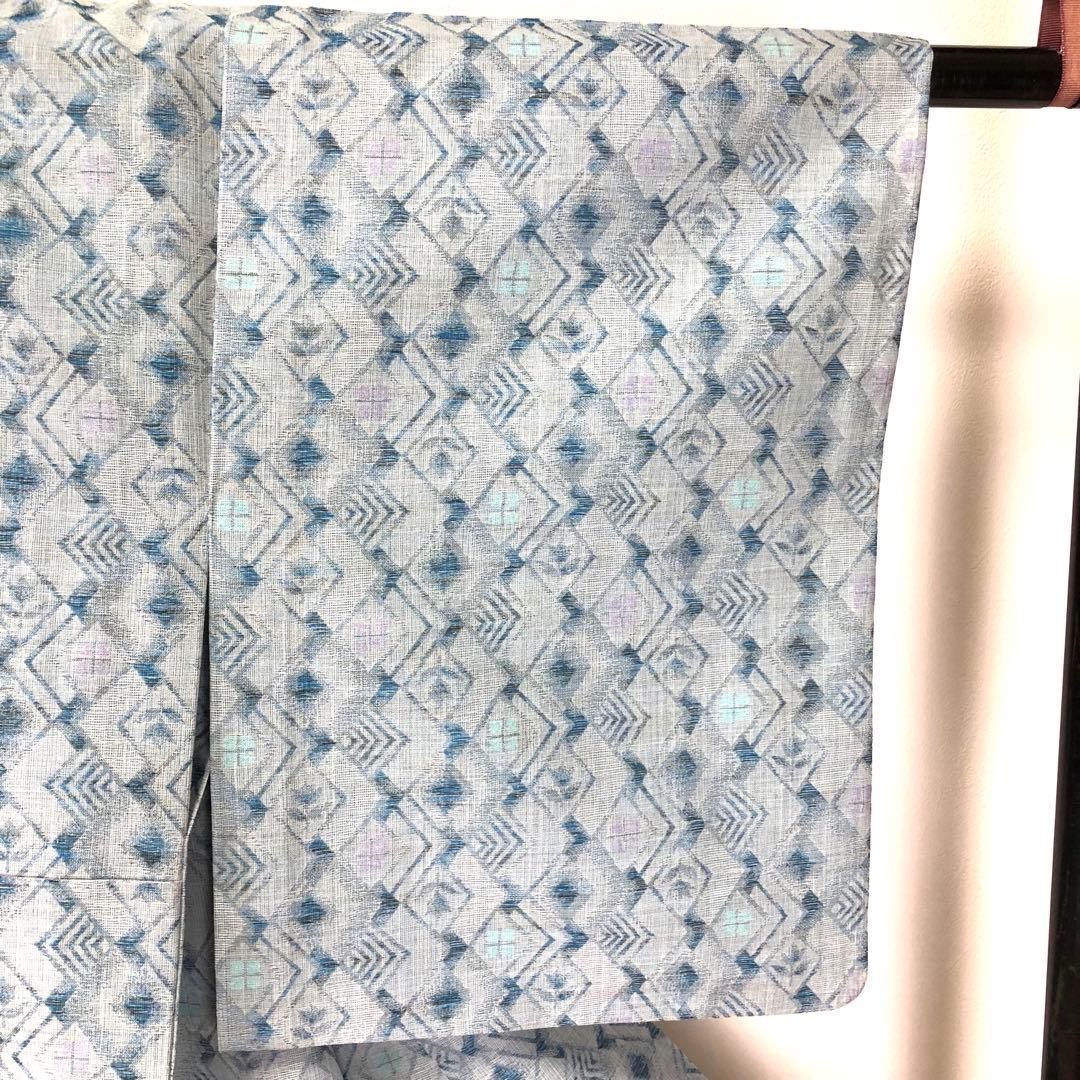 SK-035 夏着物 紬 薄物 広衿 菱 華 甕覗色