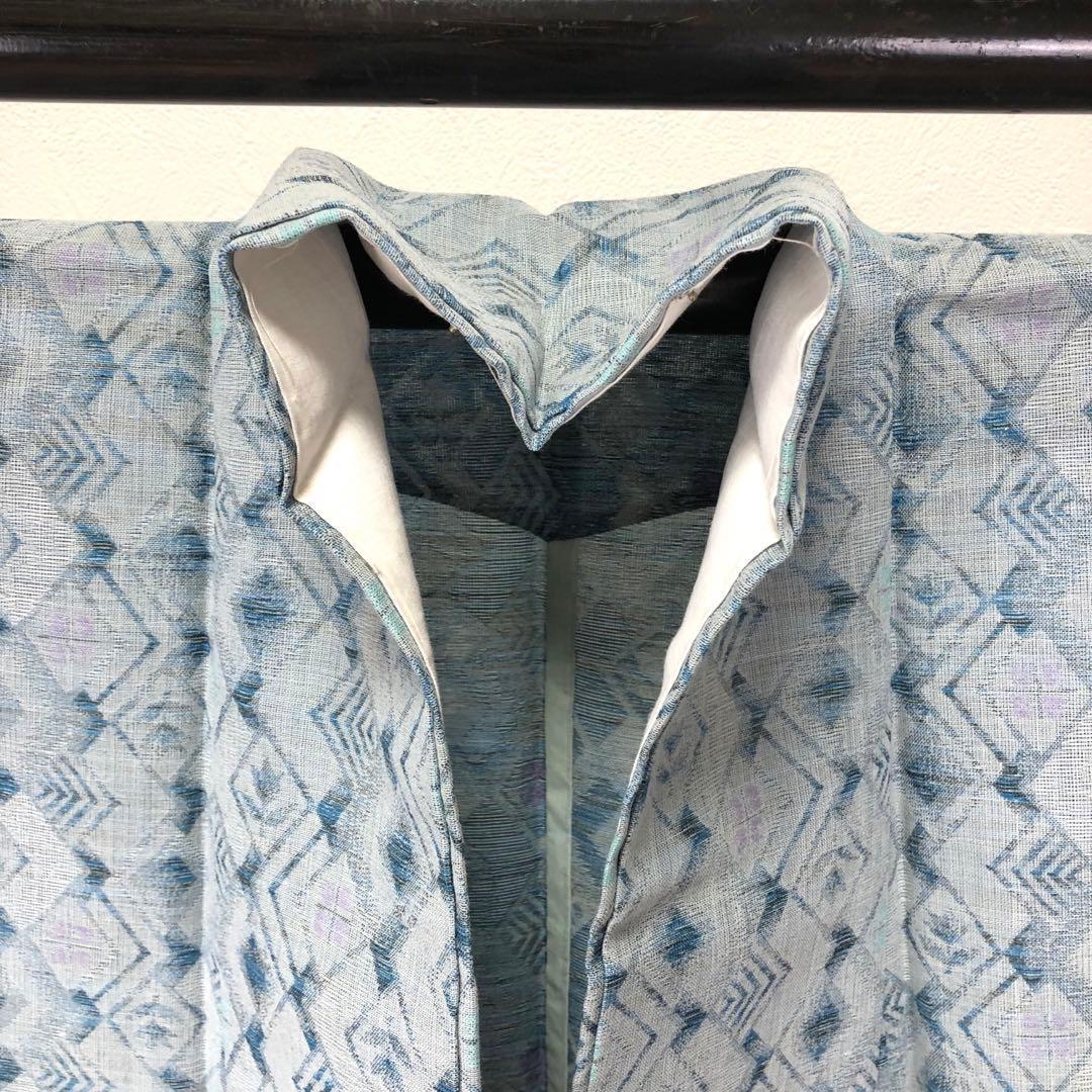 SK-035 夏着物 紬 薄物 広衿 菱 華 甕覗色