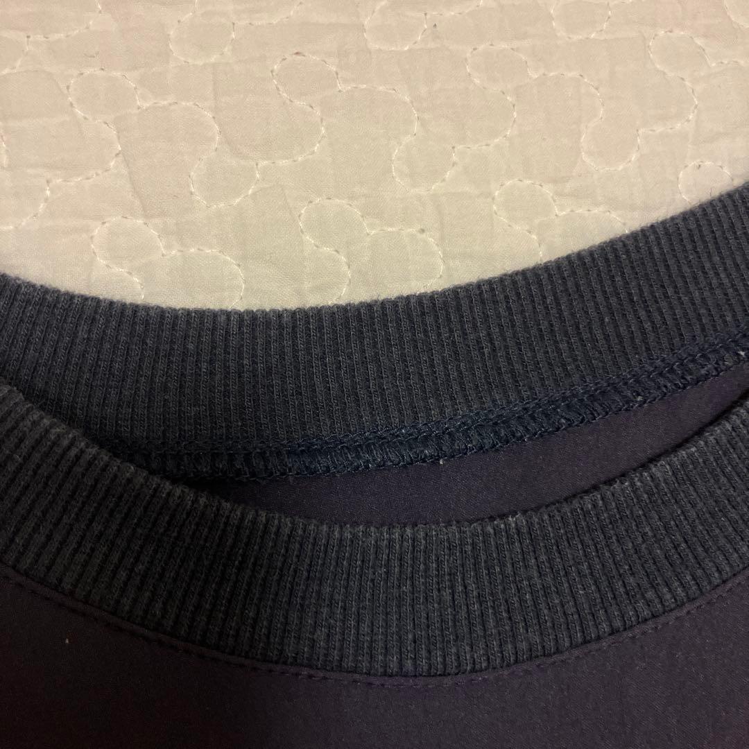 アワーホームOUR ハリ感素材のチュニック丈プルオーバー　ダークネイビー