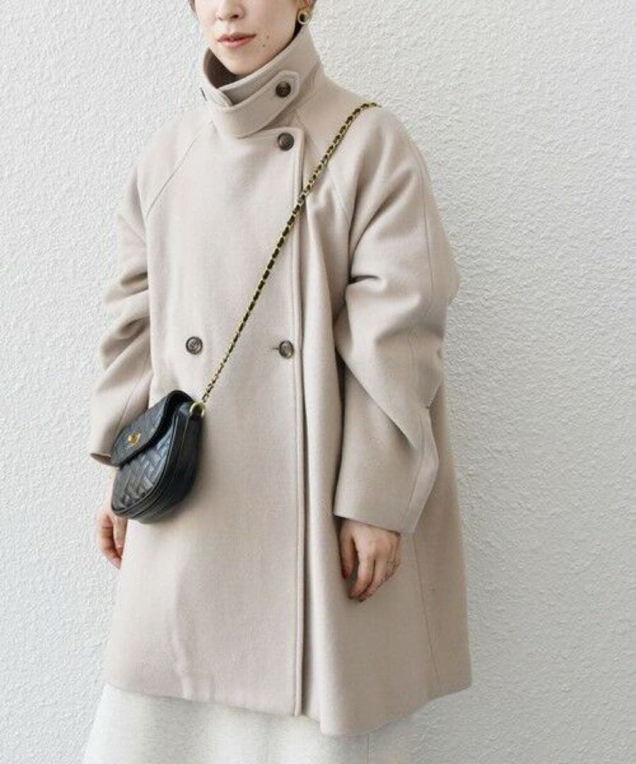 2023AW【SHIPS any】スタンドダブルカラーコート　ベージュ　36