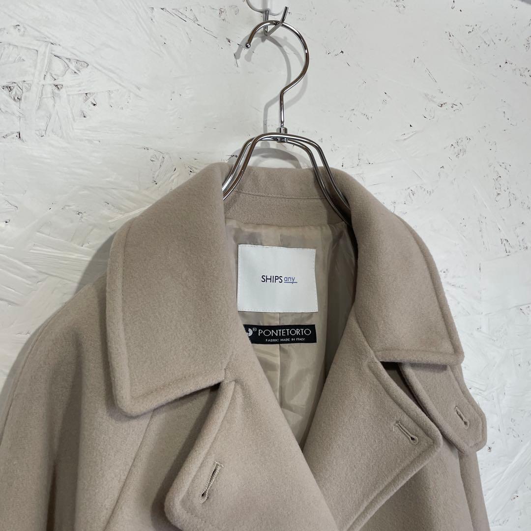 2023AW【SHIPS any】スタンドダブルカラーコート　ベージュ　36