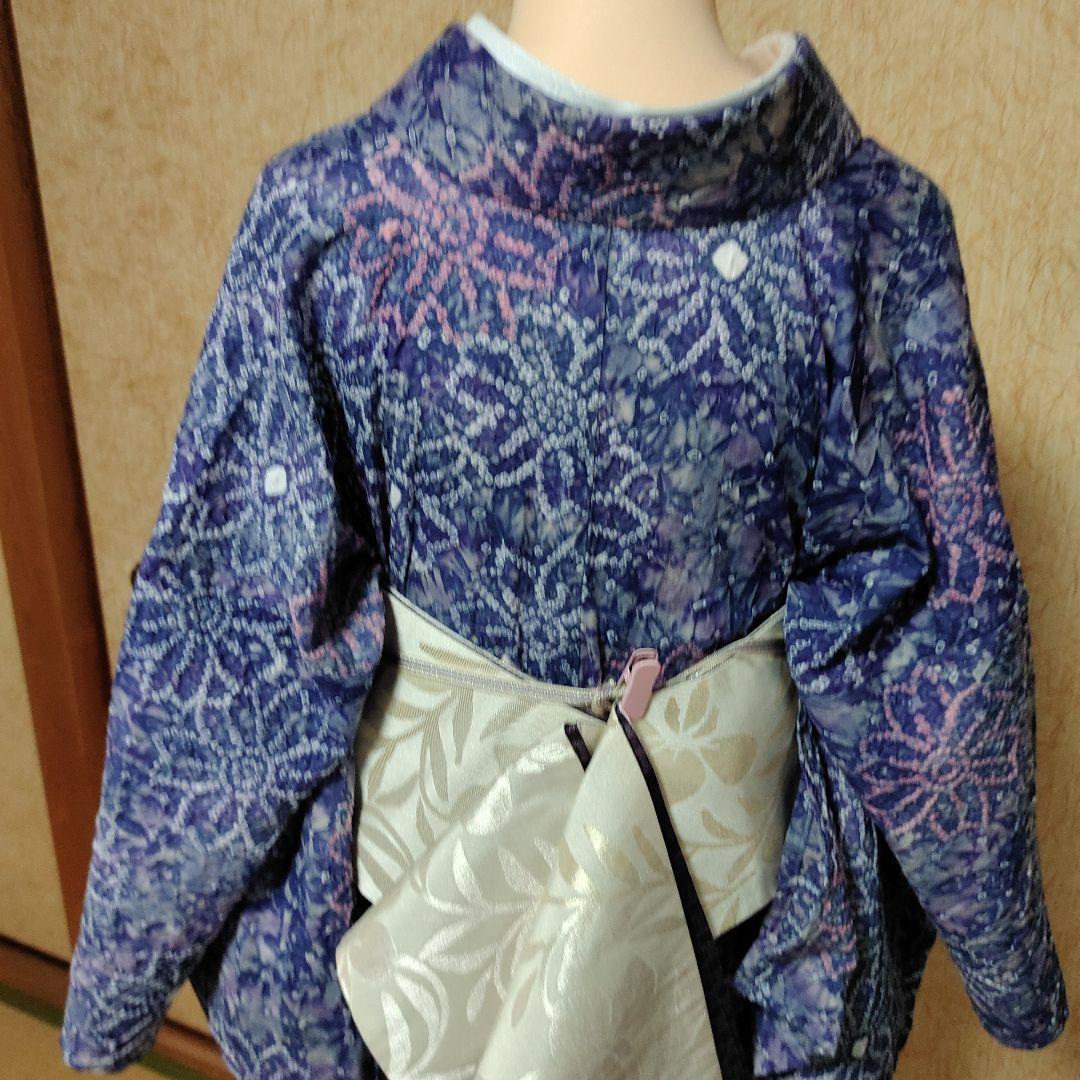 有松鳴海絞り　浴衣　トールサイズ　 お花柄　青〜紫　ピンク白　しつけ付　期間限定