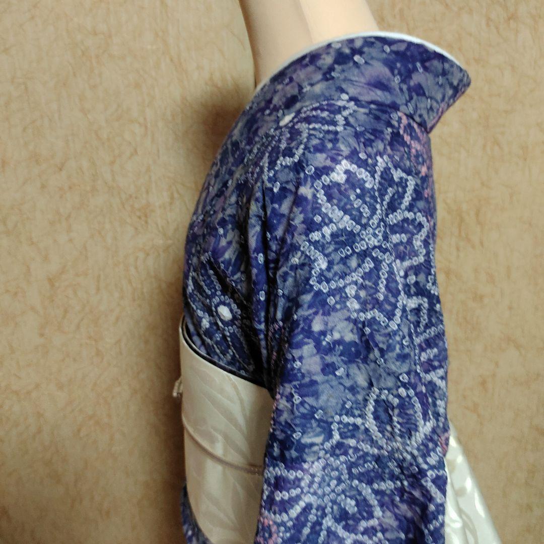 有松鳴海絞り　浴衣　トールサイズ　 お花柄　青〜紫　ピンク白　しつけ付　期間限定