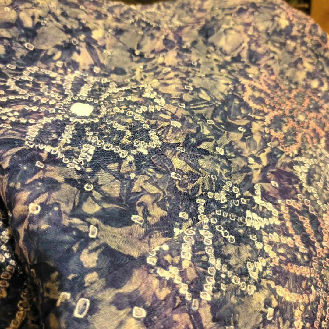 有松鳴海絞り　浴衣　トールサイズ　 お花柄　青〜紫　ピンク白　しつけ付　期間限定