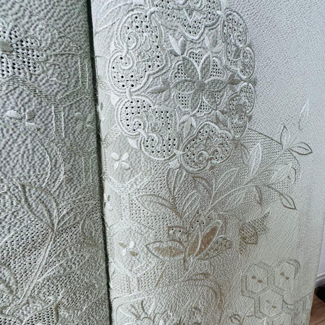 超美品　正絹　現代　広襟　訪問着　付け下げ　着物　160裄64 縮緬　汕頭刺繍