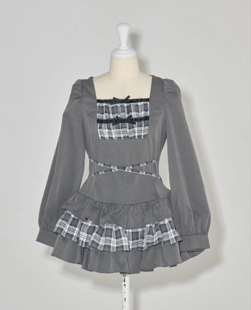 pium ピウム はしごリボンティアードセットアップ チャコール