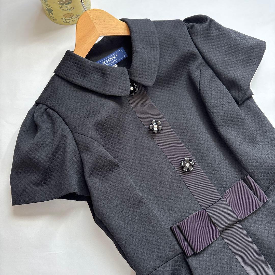 新品 M'S GRACY 2025春 花ボタン付き正統派ワンピース ブラック36