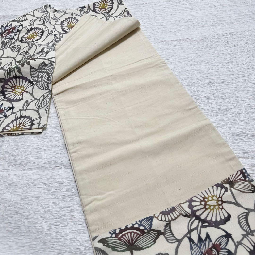 m-81 本場結城紬 紅型 正絹 袋帯 証紙付き