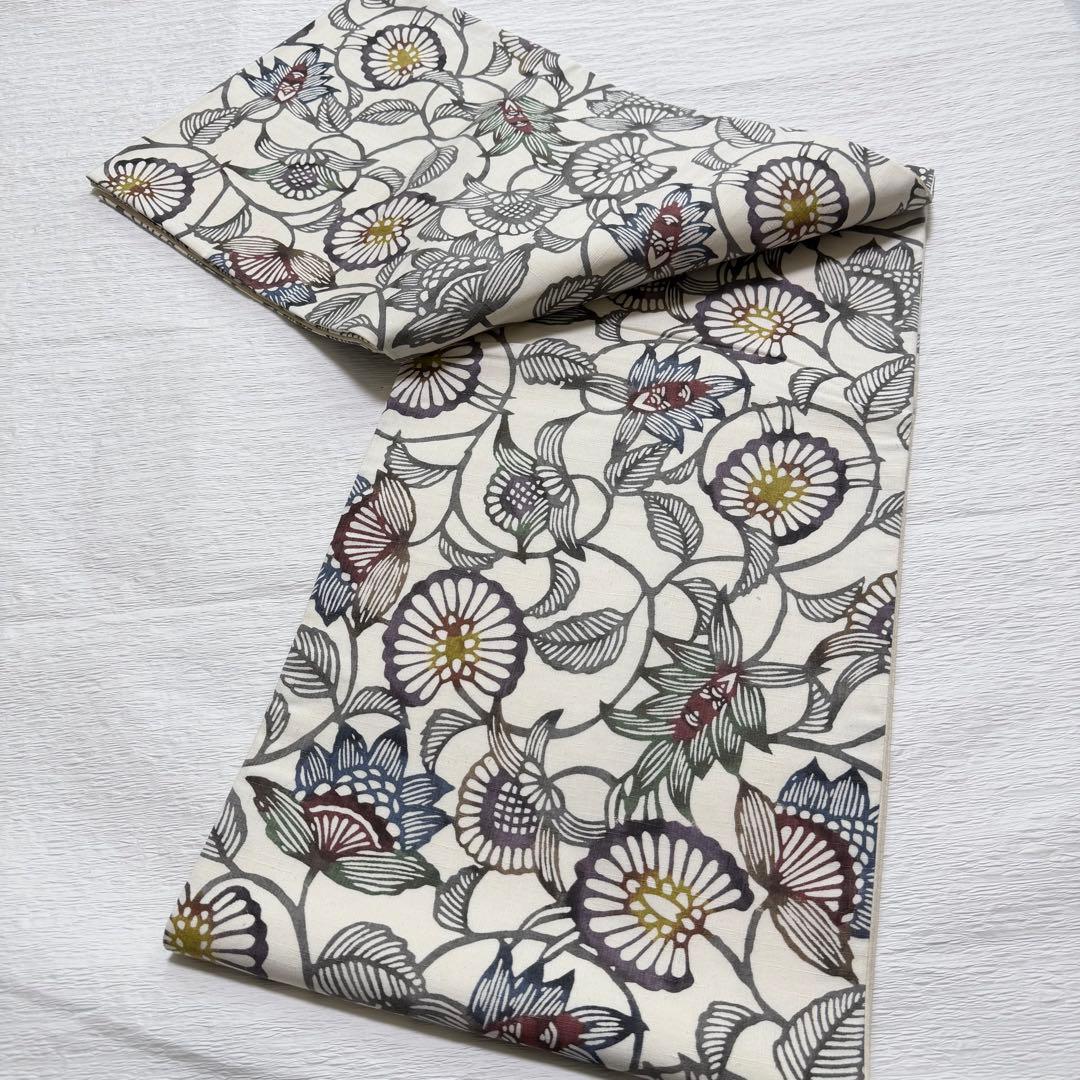 m-81 本場結城紬 紅型 正絹 袋帯 証紙付き