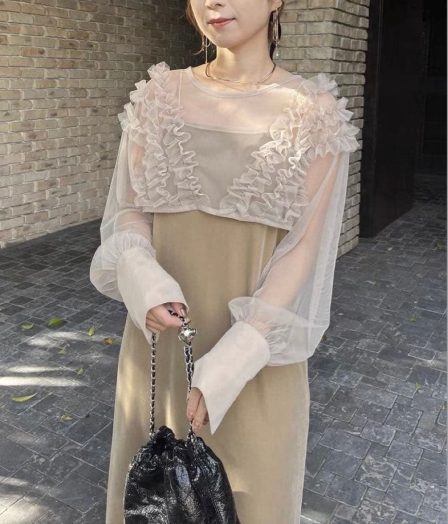 CAPRICIEUX LE'MAGE チュールフリルベロアワンピース