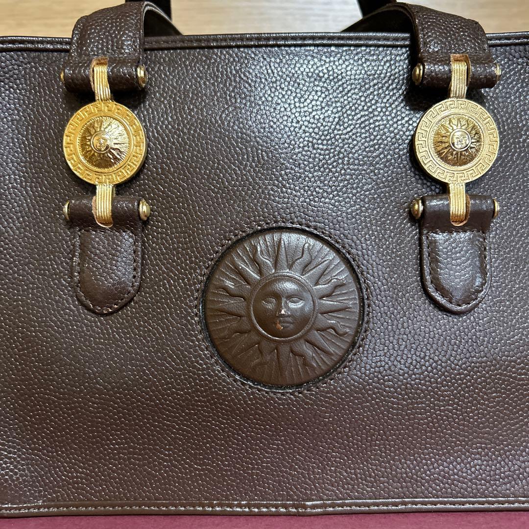 ヴェルサーチ　ハンドバッグ　ヴィンテージブラウンレザー　サンバースト