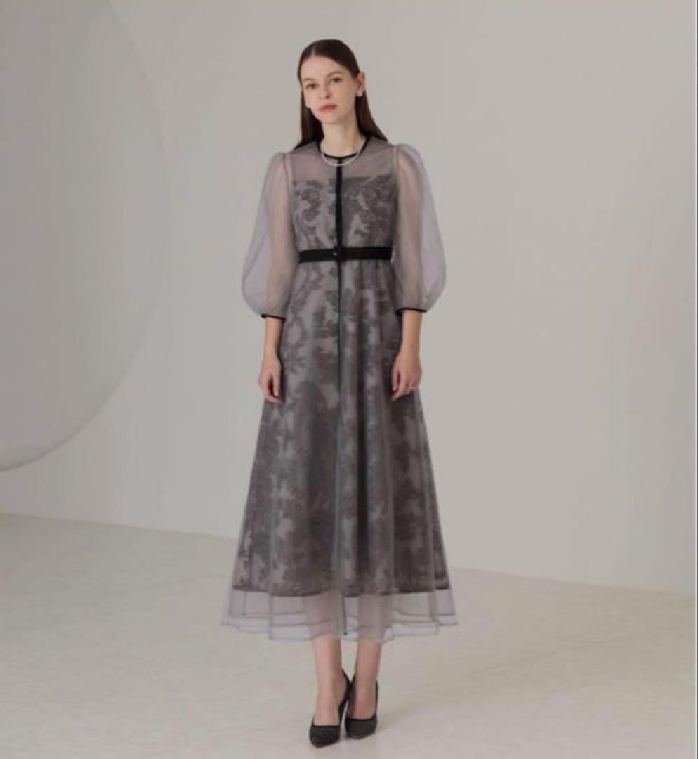 (*中様 【LEJA】チュールパイピングリーフベルトAラインドレスワンピース 2