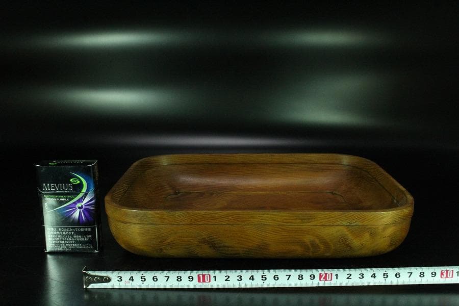 煎茶 松合利盆 古材 刳り貫き 盆 莨盆 作美 共箱(K-RC948)