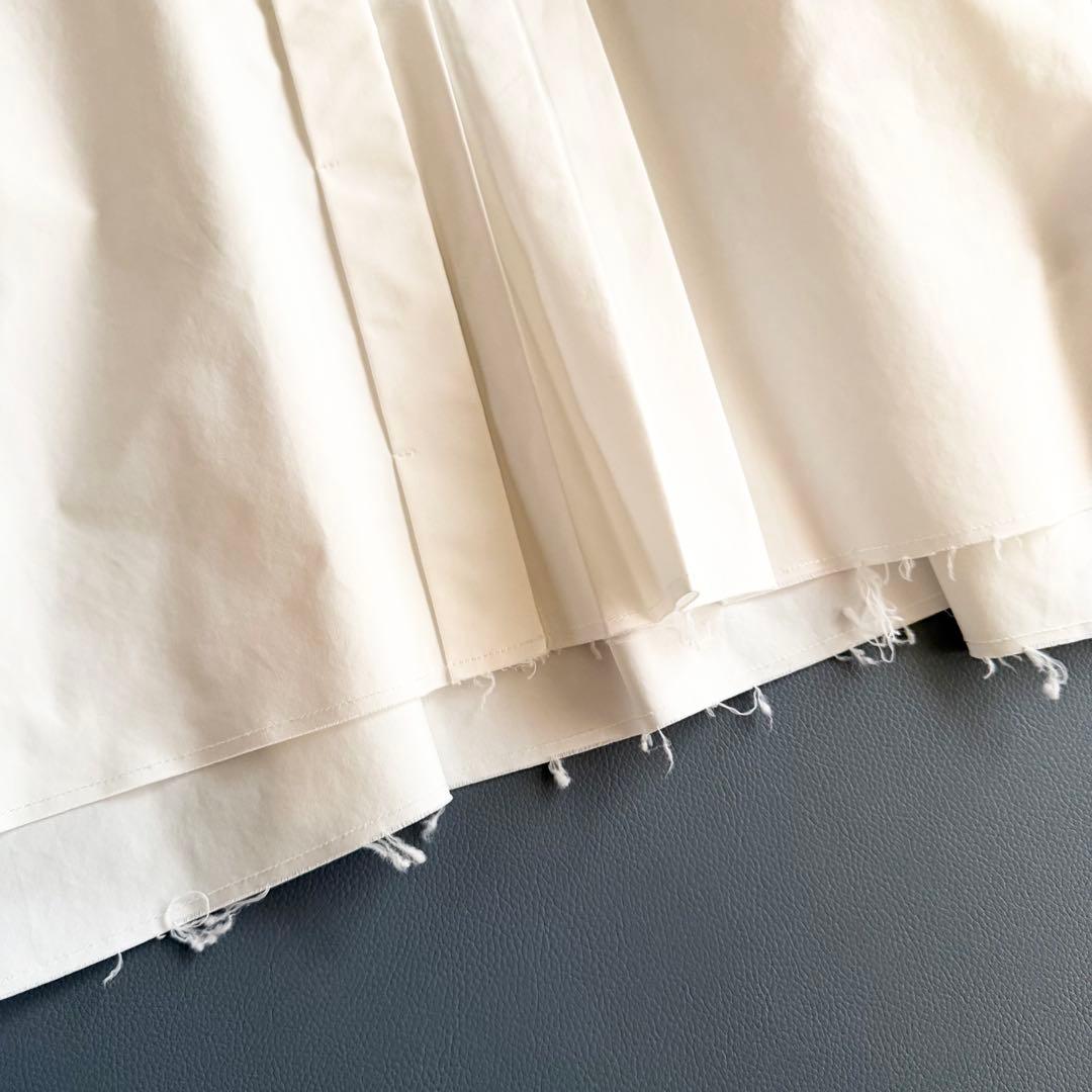 【マチャット】タックプリーツクロップドシャツ 長袖 ホワイト 比翼 クロップド丈