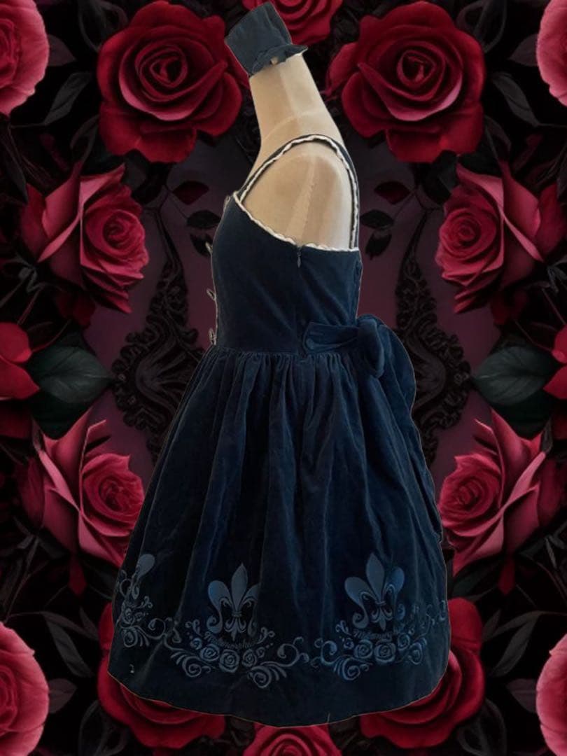 レア！メタモル*刺繍入り別珍ジャンパースカート＋リボンヘッドドレス*百合の紋章