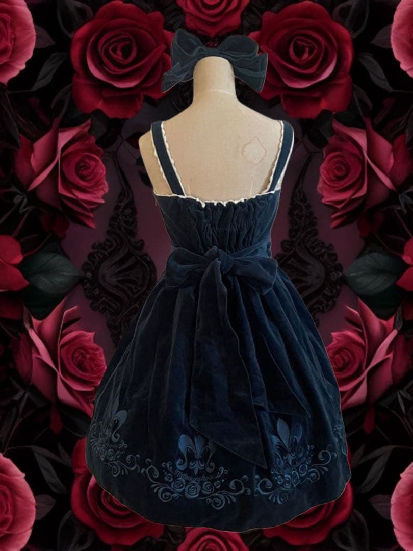 レア！メタモル*刺繍入り別珍ジャンパースカート＋リボンヘッドドレス*百合の紋章