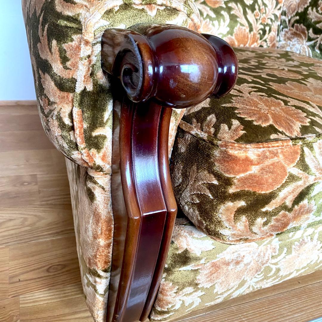 昭和レトロ オールド カリモク 金華山 1人掛け ソファー 花柄 ベロア ②