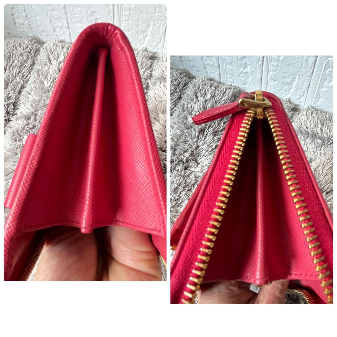 美品✨プラダ　L字ファスナー　サフィアーノ　長財布　フィオッコ　リボン　ピンク