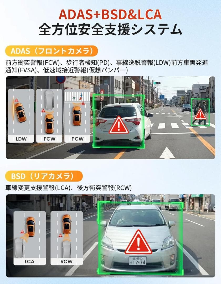 ドライブレコーダー 前後2カメラ 4Kフロント 2Kリア スマホ連携 暗視