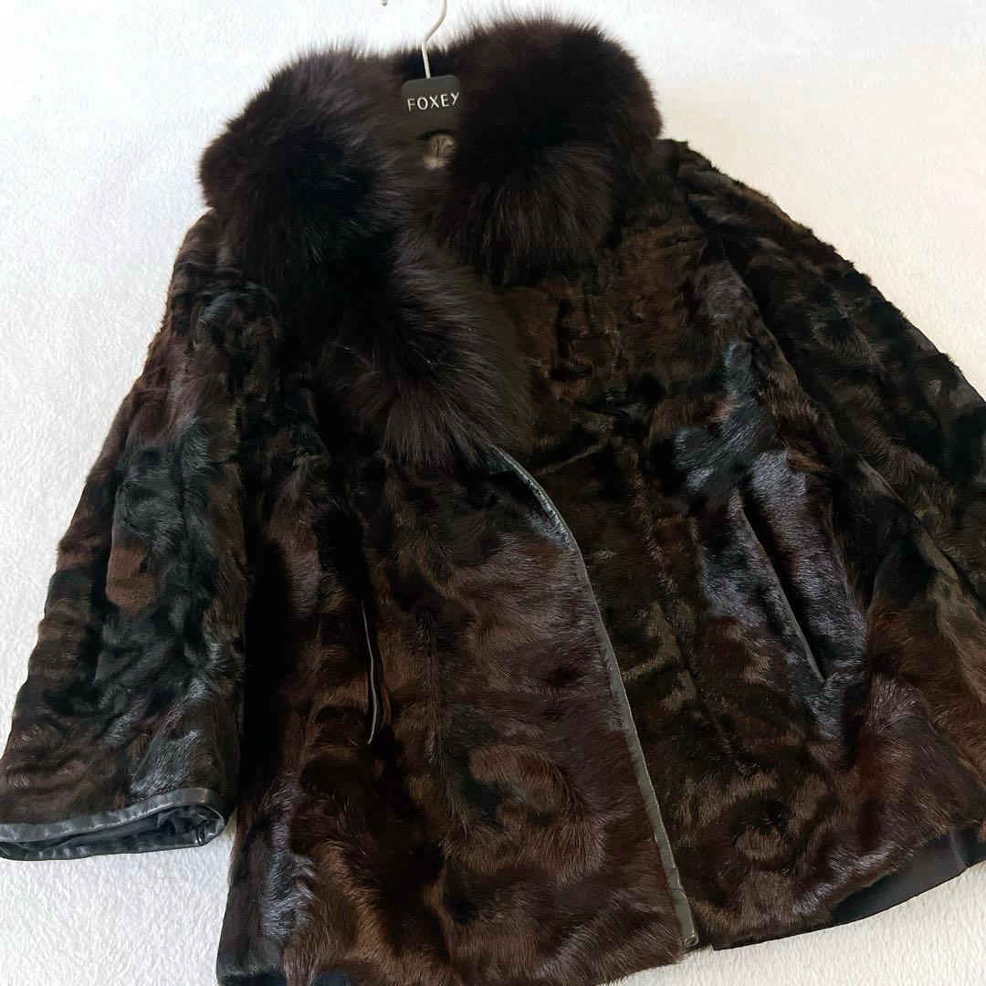 ★ミンク×フォックスファー★ミドル丈コート マーブルミンク レザー使いサイズ13