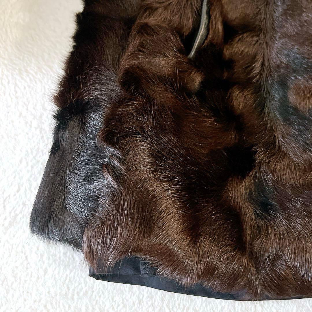 ★ミンク×フォックスファー★ミドル丈コート マーブルミンク レザー使いサイズ13