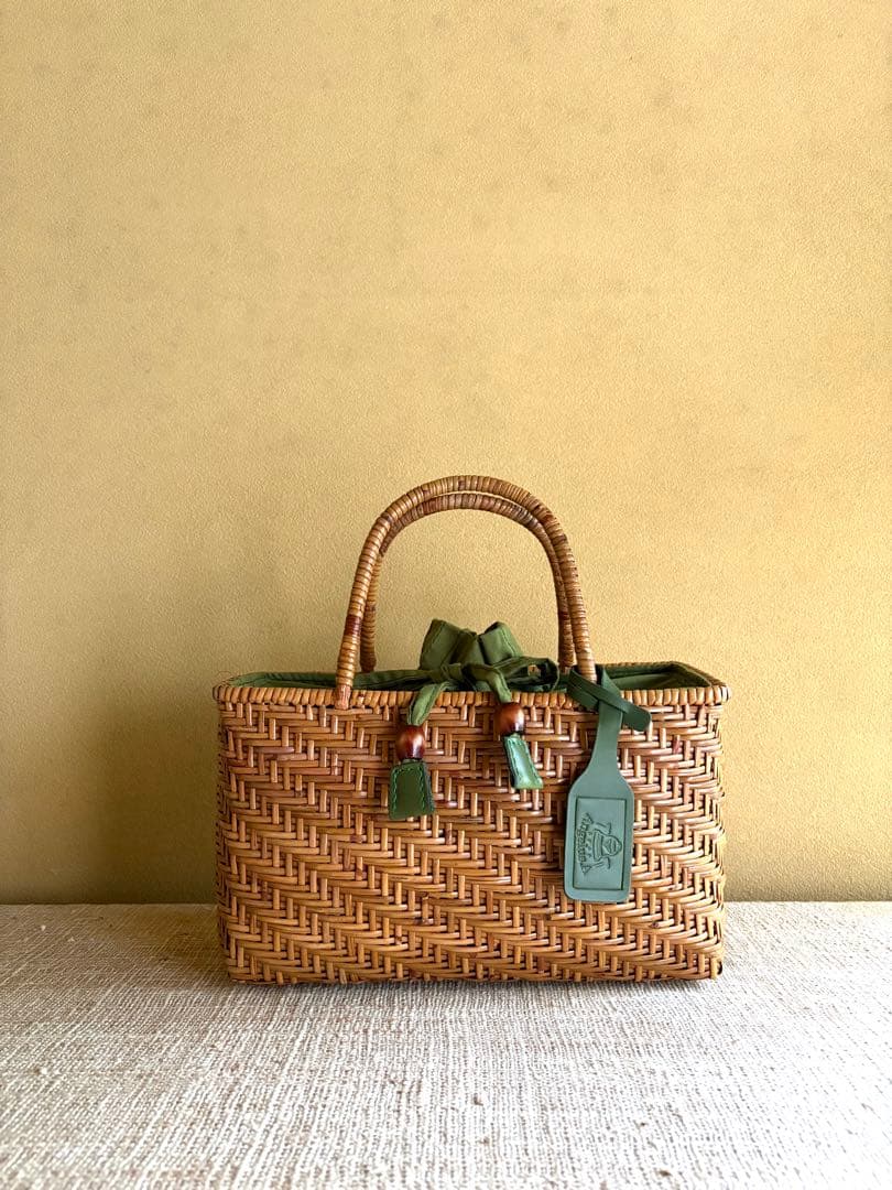 Angelus.A 【25SS/美品】手編みラタン かごバッグ 巾着付き籠 浴衣